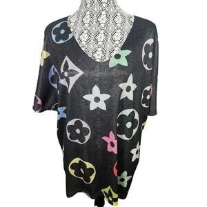 Liabella Italy Women's Geometric Pattern Short Sleeve Sweater One Size